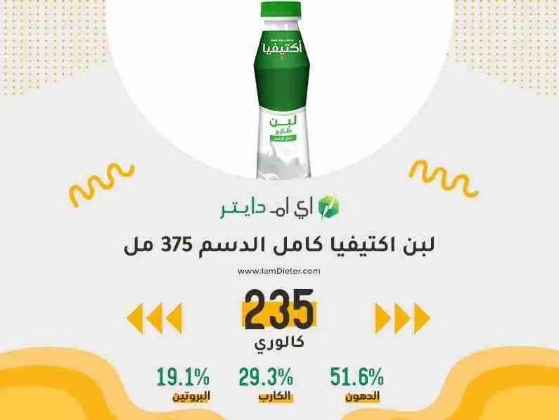 السعرات الحرارية في لبن اكتيفيا كامل الدسم 375مل