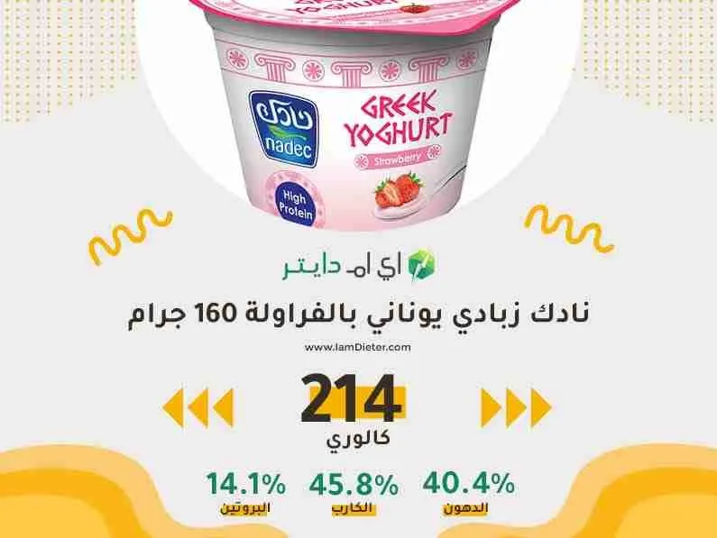 السعرات الحرارية في زبادي يوناني نادك بالفراولة