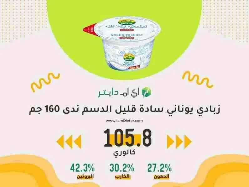 السعرات الحرارية في زبادي يوناني سادة قليل الدسم من ندى