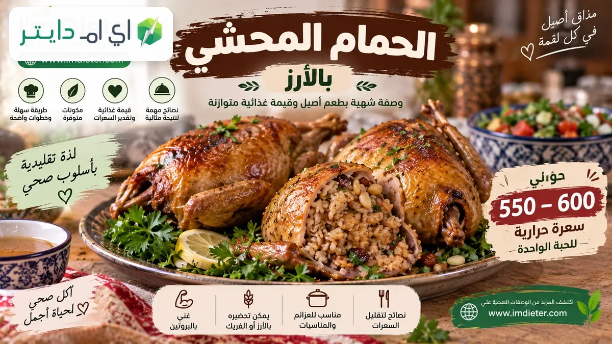 طريقة عمل الحمام المحشي بالأرز وسعراته الحرارية